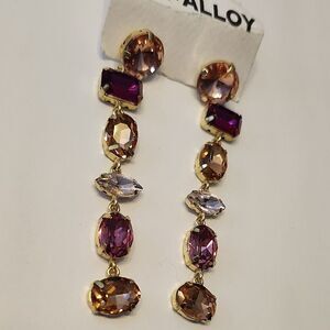 Ink + Alloy Gold Tone and Shades Of Pinks And Purple Drop Earrings